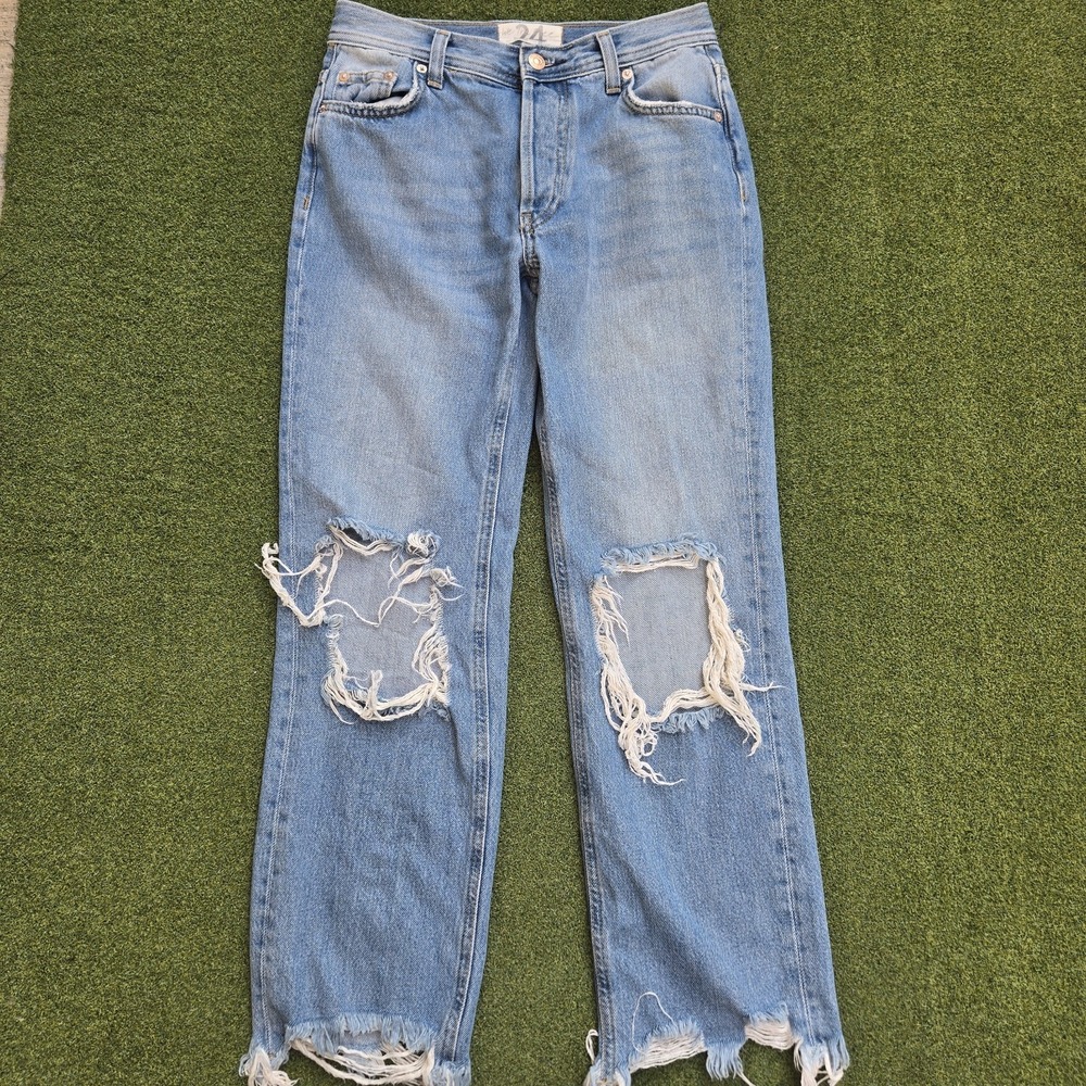 We The Free Jeans 24 Blue Maggie Straight Let Blowout Ripped Distressed Boho
